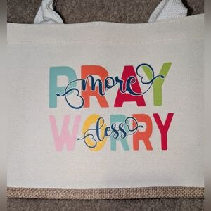 🆕 "Pray More, Worry Less" Beige and White Canvas Tote Bag. 🙏